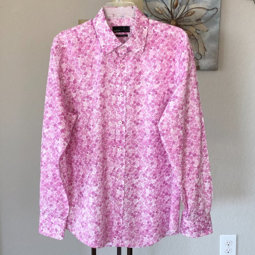 Quieti 100% Fine Cotton Pink Flower Shirt Size L